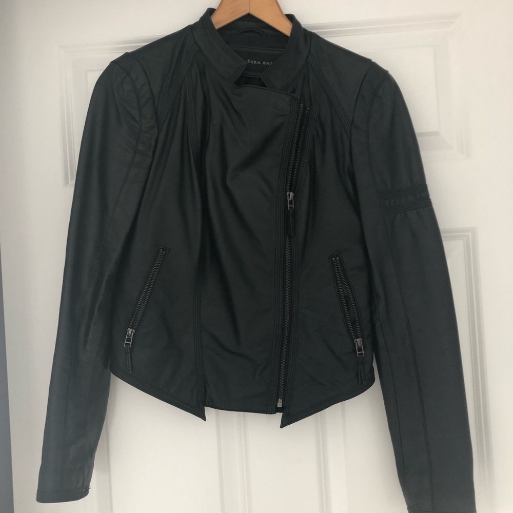 Zara Black Leather Jacket, XS